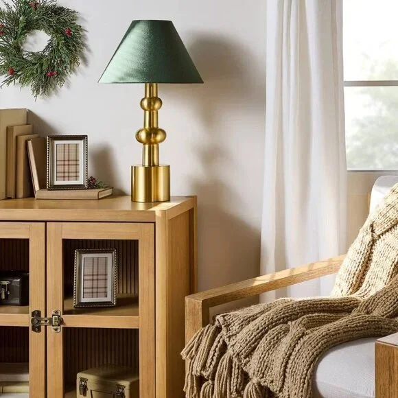 Hearth & Hand Vintage Style Brass Base & Dark Green Empire Shade 23" Table Lamp - Picture 3 of 7